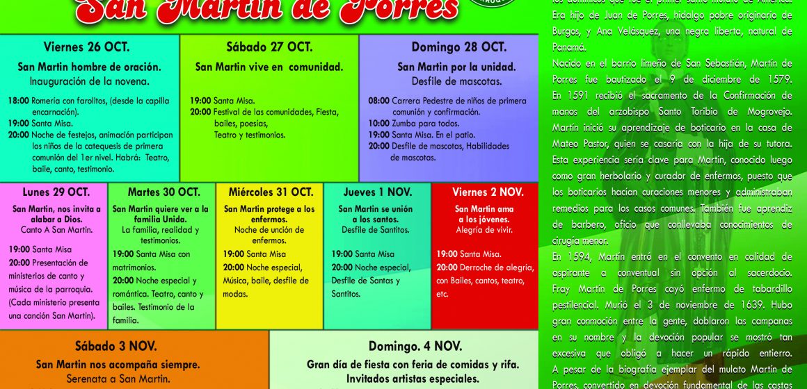 Programa general de la Fiesta a San Martín de Porres.