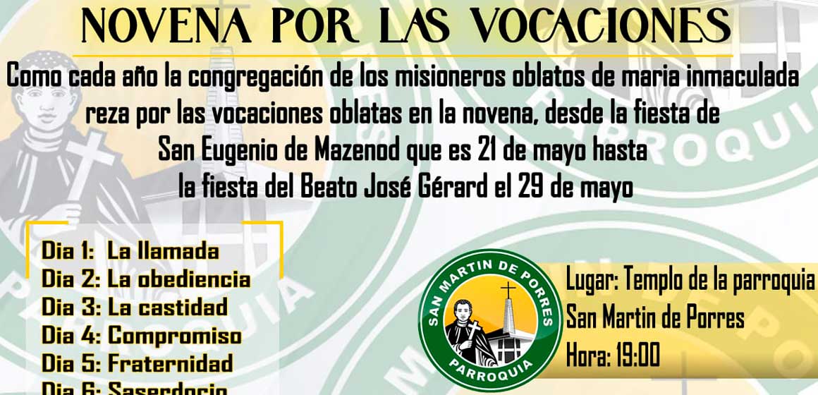 Novena por las Vocaciones Oblatas, se inicia en 21 de mayo dia de San Eugenio de Mazenod.